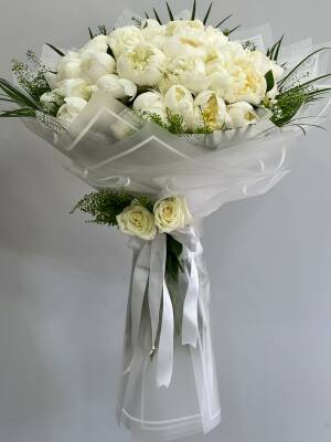 Deluxe 50 Beyaz Şakayık Buketi - 3